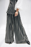 STRIPED WIDE LEG PANTS -BLACK