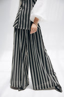 STRIPED WIDE LEG PANTS -BLACK