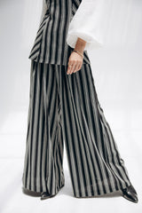 STRIPED WIDE LEG PANTS -BLACK
