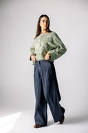 REALAXED LOW WAIST PANTS DENIM -DARK BLUE
