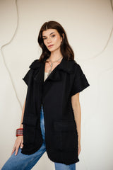 SLEEVELESS GABARDINE JACKET