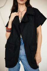 SLEEVELESS GABARDINE JACKET
