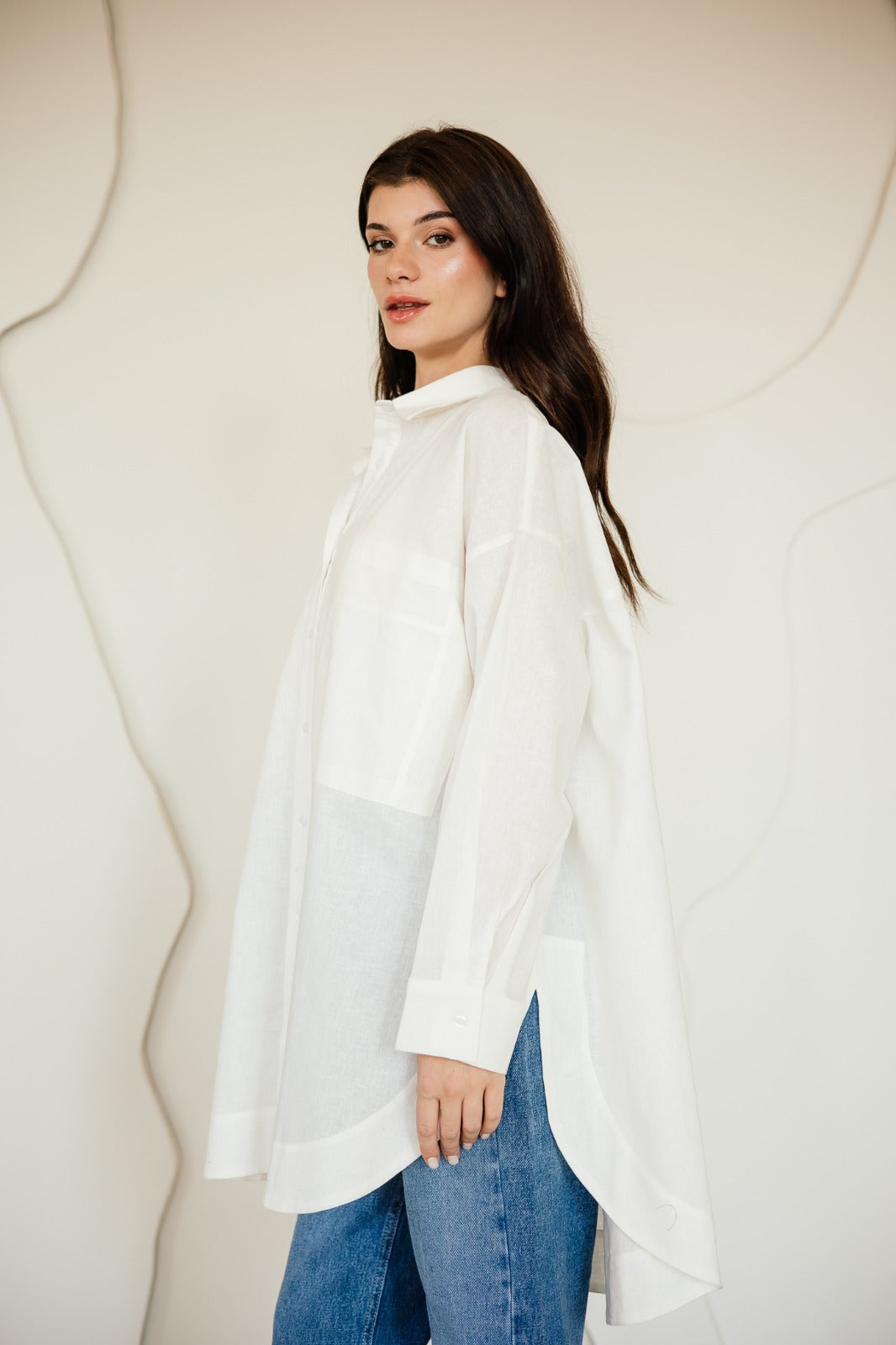 OVERSIZED PURE LINEN SHIRT-OFF WHITE