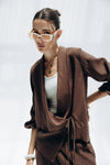 Minimal Wrap Blouse -BROWN