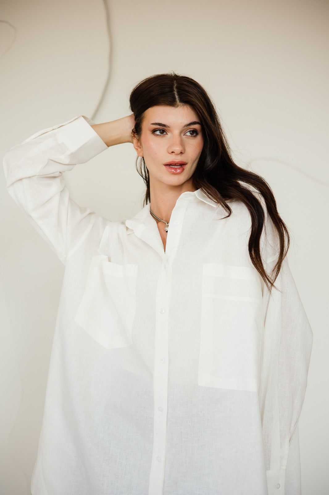 OVERSIZED PURE LINEN SHIRT-OFF WHITE