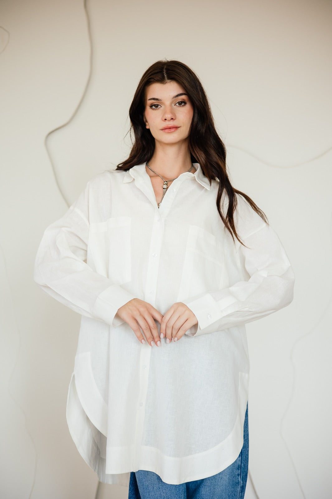 OVERSIZED PURE LINEN SHIRT-OFF WHITE