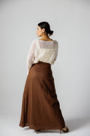 ELEGANT WRAP LINEN SKIRT -BROWN