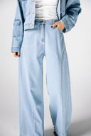 WASHED WIDE LEG DENIM PANTS -Blue