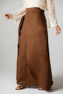 ELEGANT WRAP LINEN SKIRT -BROWN