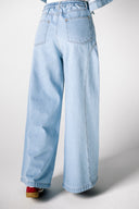 WASHED WIDE LEG DENIM PANTS -Blue