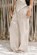 CLASSIC WIDE LINEN PANTS -Beige