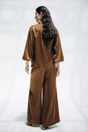 MINIMAL WIDE LEG SATIN PANTS -BROWN
