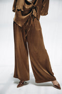 MINIMAL WIDE LEG SATIN PANTS -BROWN