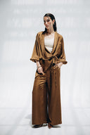 MINIMAL WIDE LEG SATIN PANTS -BROWN
