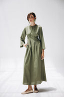SCARLET ELEGANCE LINEN DRESS -OLIVE
