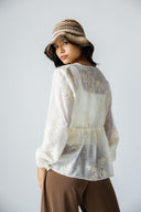 SHEER EMBROIDERED BLOUSE -Light Beige