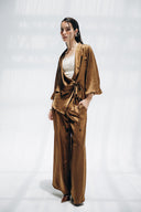 MINIMAL WIDE LEG SATIN PANTS -BROWN