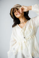 SHEER EMBROIDERED BLOUSE -Light Beige