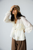 SHEER EMBROIDERED BLOUSE -Light Beige