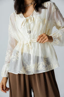 SHEER EMBROIDERED BLOUSE -Light Beige