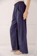 LOWRAISE BALLOON LINEN  PANTS - NAVY BLUE