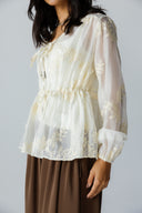SHEER EMBROIDERED BLOUSE -Light Beige