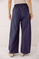 LOWRAISE BALLOON LINEN  PANTS - NAVY BLUE