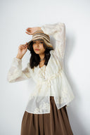 SHEER EMBROIDERED BLOUSE -Light Beige