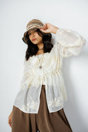 SHEER EMBROIDERED BLOUSE -Light Beige