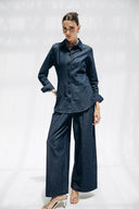 TAILORED DENIM PANTS -Dark blue