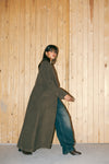 LONG FITTED WOOL COAT - OLIVE