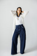 Sheer Embroidered long shirt -OFF WHITE