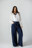 Sheer Embroidered long shirt -OFF WHITE