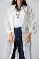 Sheer Embroidered long shirt -OFF WHITE