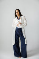 Sheer Embroidered long shirt -OFF WHITE