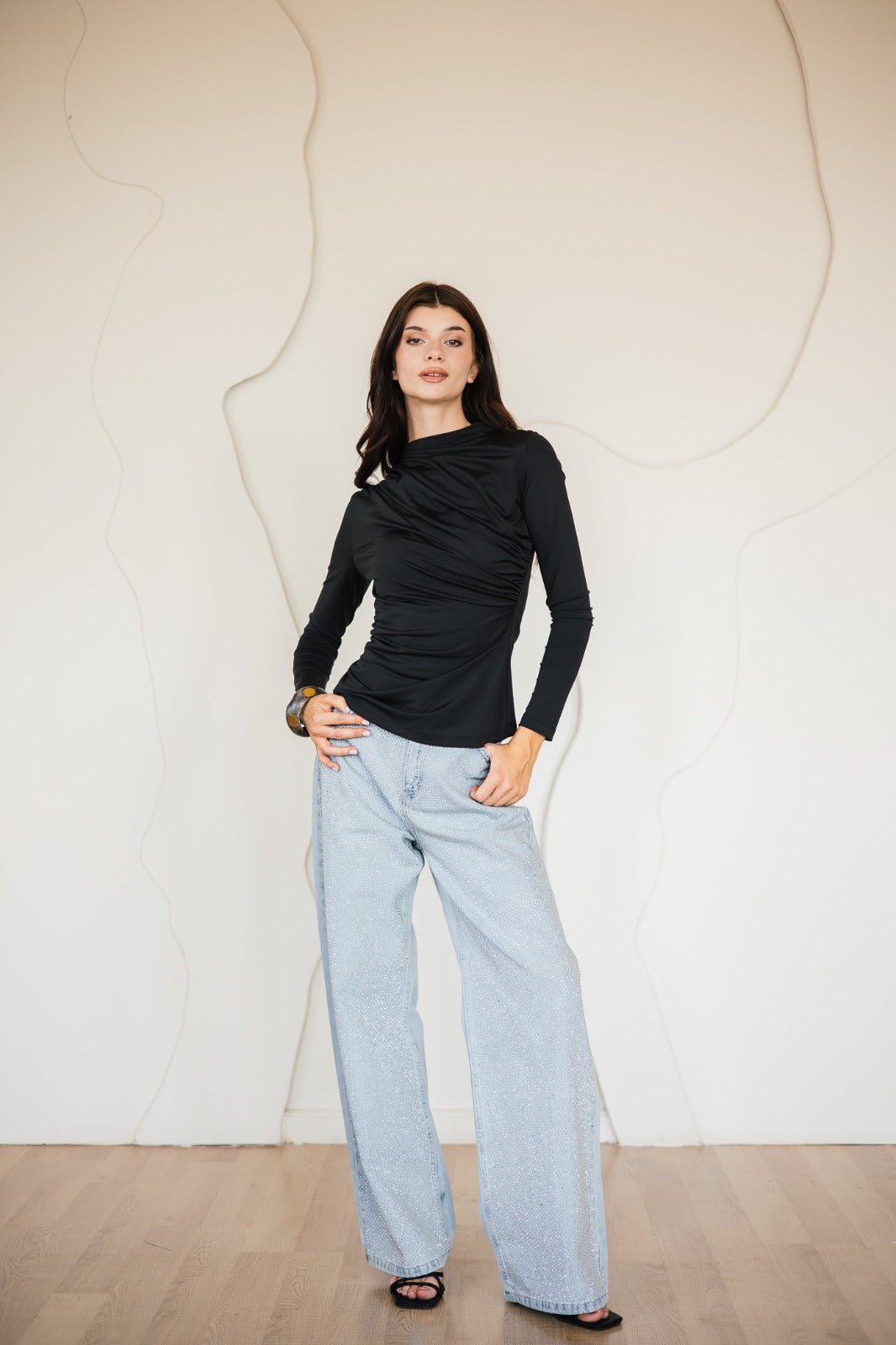 EXTRA STRASS DENIM PANTS-ICED