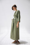 SCARLET ELEGANCE LINEN DRESS -OLIVE