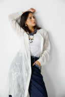 Sheer Embroidered long shirt -OFF WHITE