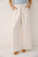 ELASTIC WAIST LINEN PANTS -OFF WHITE
