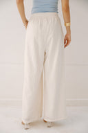 ELASTIC WAIST LINEN PANTS -OFF WHITE
