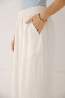 ELASTIC WAIST LINEN PANTS -OFF WHITE