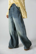VINTAGE WASH DENIM PANTS -WASHED BLUE