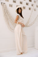 SLEEVELESS CROCHET BLOUSE -Beige