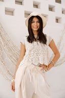 SLEEVELESS CROCHET BLOUSE -Beige