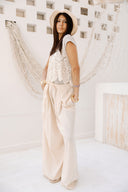 SLEEVELESS CROCHET BLOUSE -Beige