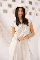 SLEEVELESS CROCHET BLOUSE -Beige