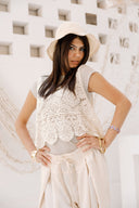 SLEEVELESS CROCHET BLOUSE -Beige