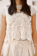 SLEEVELESS CROCHET BLOUSE -Beige