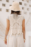 SLEEVELESS CROCHET BLOUSE -Beige