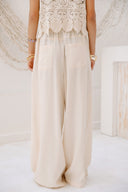 Wide-Leg Drawstring Pants -Beige